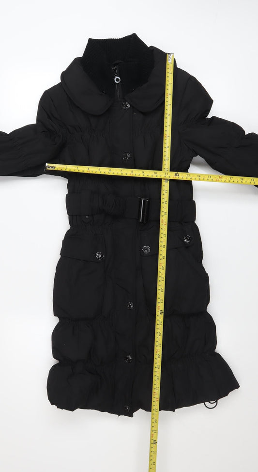 ONLY Women's Black Long Puffer Coat Belted Size 3XS