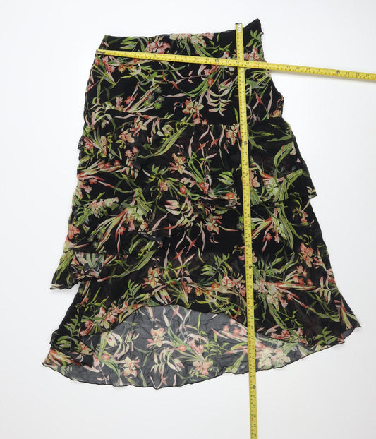 Marks and Spencer Womens Black Floral Chiffon Layered Midi Skirt Size 16