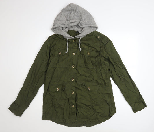 H&M Divided Women’s Green Cotton Military Hooded Jacket Size 10