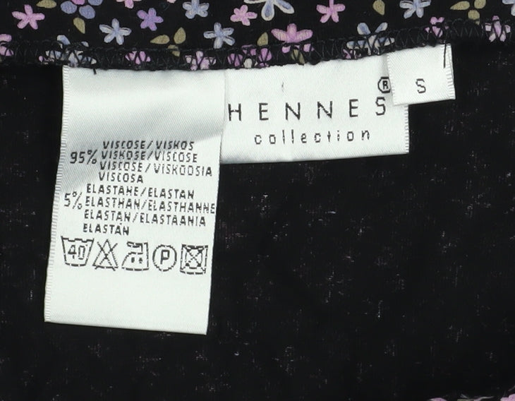 Hennes Womens Black Floral A-Line Viscose Stretch Midi Skirt Size S