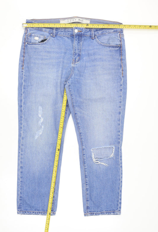 Denim Co Womens Blue Size 14 Relaxed Distressed Boyfriend Jeans