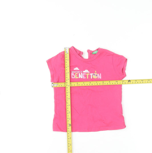 Benetton Girls Pink Short Sleeve Cotton Logo T-Shirt 12-18 Months
