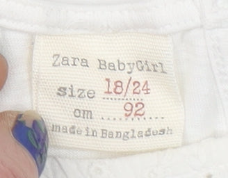 Zara Girls White Embroidered Cotton Short Sleeve Blouse 18-24 Months