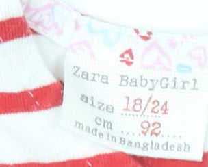 Brand and care label for Zara girls’ red white striped cutie t-shirt 18-24 months