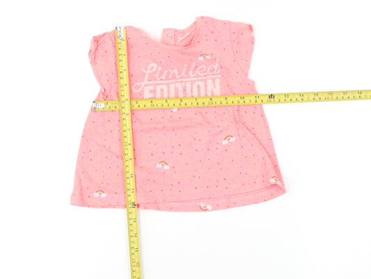 Zara Baby Girl Pink Limited Edition T-Shirt 12-18 Months Glitter Rainbow Print