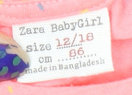 Brand and care label for Zara Baby Girl Pink Limited Edition T-Shirt 12-18 Months Glitter Rainbow Print