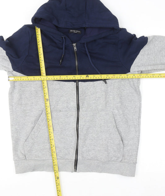 Brave Soul Men's Blue Grey Full Zip Hoodie Size S