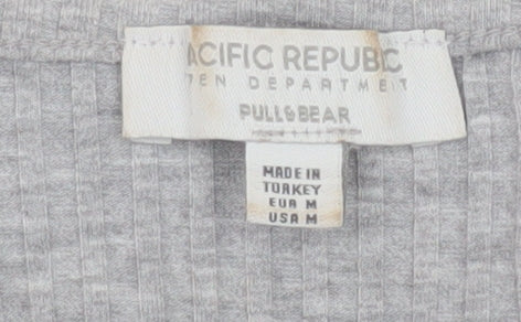 Womens UK Size 12 Pull&Bear Grey Cropped Button-Up