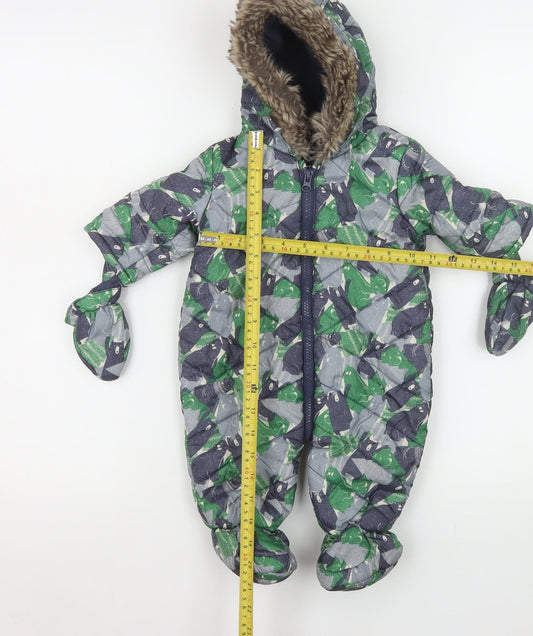 F&F Unisex Baby Multicoloured Animal Print Hooded Snowsuit 0-3 Months
