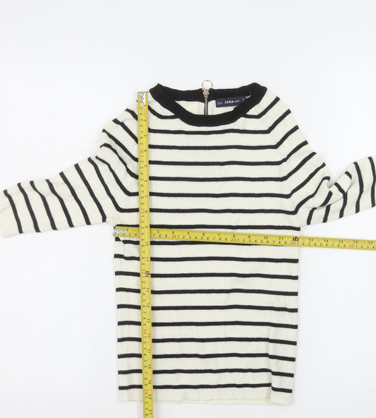 Zara Women Ivory Black Striped Knit Pullover Jumper Size M 12
