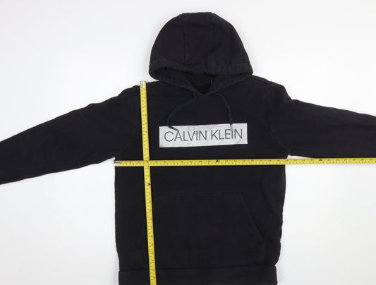 Calvin Klein Men’s Black Pullover Logo Hoodie Size M Cotton Fleece