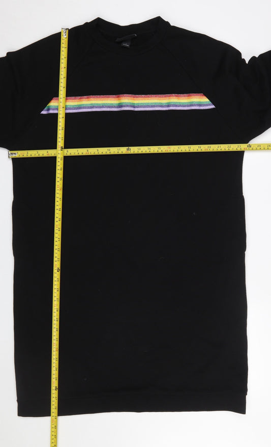 Monki Womens Black Rainbow Stripe Long Sleeve T-Shirt Dress L