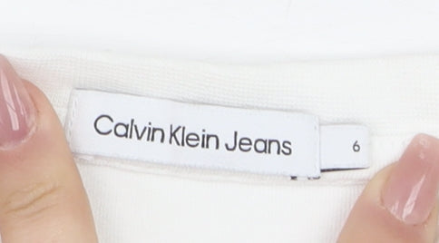 Womens UK Size 6 Calvin Klein Jeans White Basic T-Shirt
