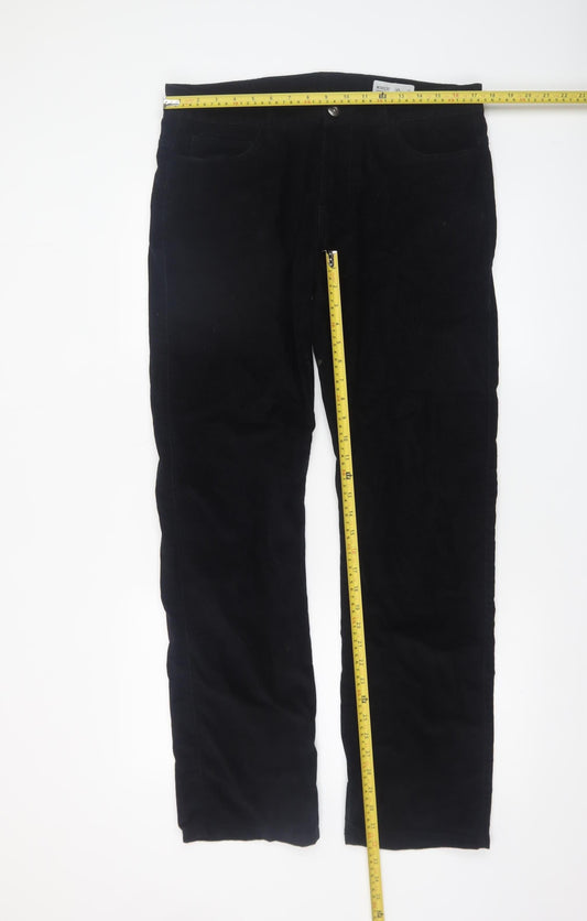 Denim Co. Men's Black Corduroy Stretch Straight Trousers W34 L32
