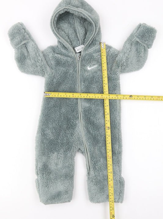 Nike Unisex Baby Green Fleece Hooded Babygrow 3-6 Months Zip All-in-One