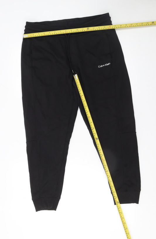 Calvin Klein Men Black Jogger Trousers M Cotton Blend Tapered Fit