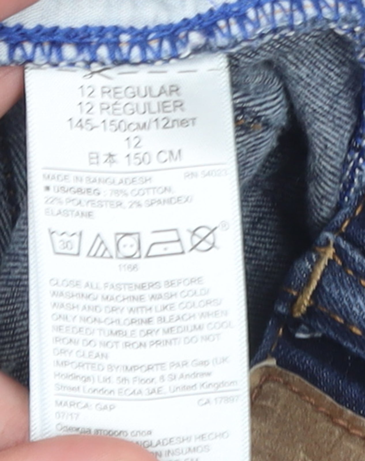Boys UK Size 12 Years Gap Slim Fit Straight Jeans