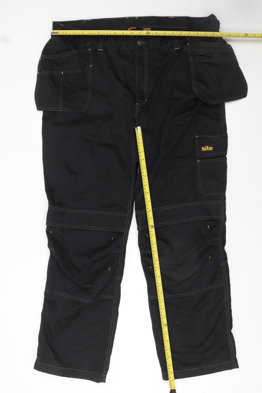 Site Men's Black Workwear Cargo Trousers 40L Regular Fit Polyester Cotton