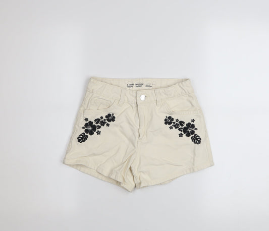 Additional front view of Denim Co girls’ ivory floral embroidered hot pants shorts 9-10 years