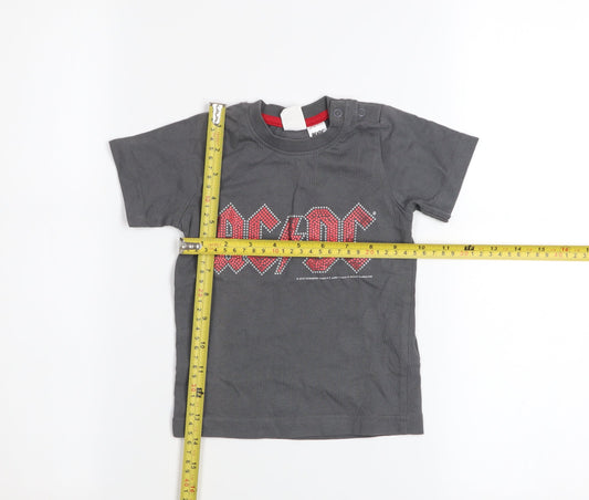 H&M Unisex Baby Grey AC/DC Graphic Print Cotton T-Shirt 9-12 Months
