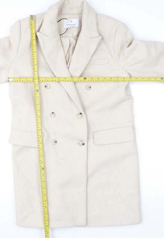 Stradivarius Women’s Beige Wool Blend Long Overcoat Size 14
