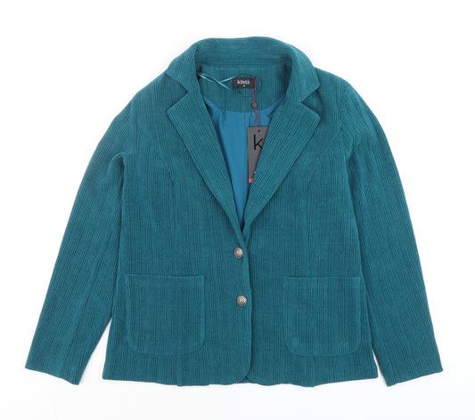 Klass Women Blue Size 10 Textured Knit Button Blazer Jacket