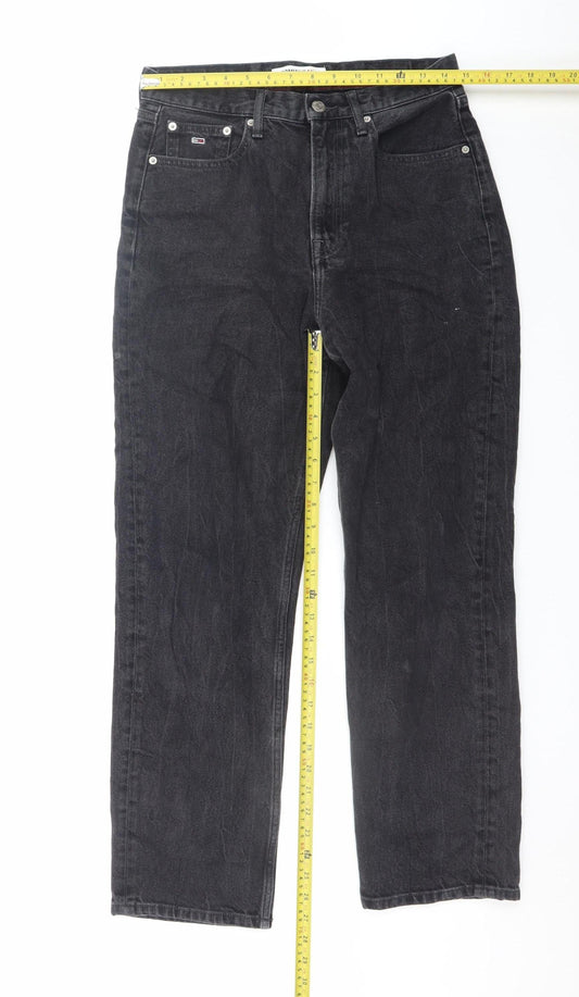 Mens UK Size M Tommy Jeans Regular Fit Straight Black Jeans