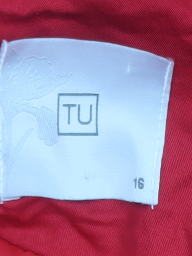 TU Women’s Red Belted Cotton Trench Coat Size 16 Classic Mid-Length