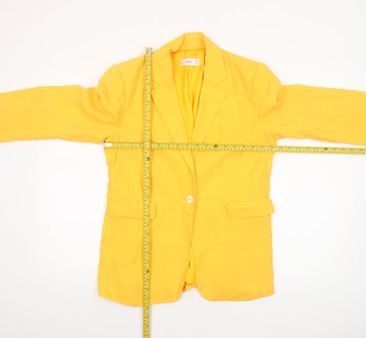 Mango Women Yellow Linen Blend Single-Breasted Blazer UK 12