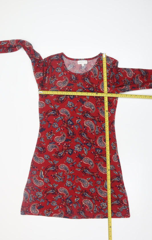 Apricot Women Red Paisley Shift Dress UK 10 Long Sleeve Stretch