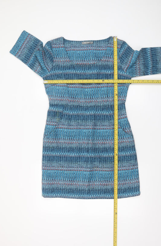 Lily & Me Women Blue Geometric Shift Dress Size 10 Cotton Blend