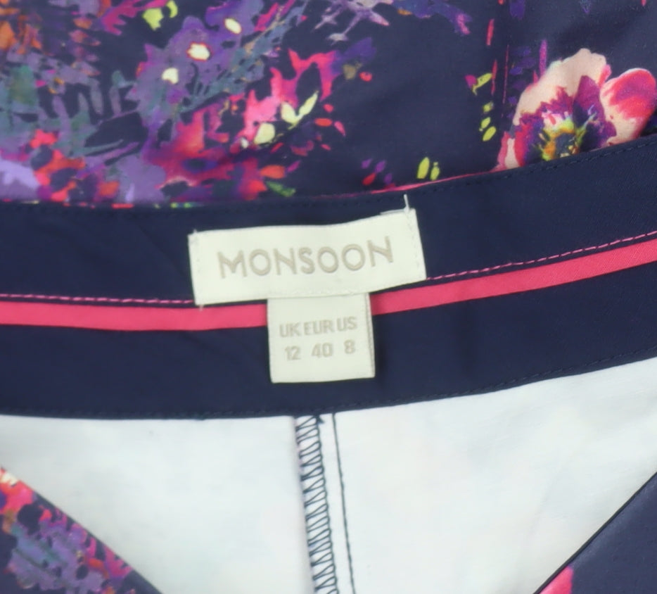 Monsoon Women’s Multicoloured Floral Cropped Stretch Trousers Size 12