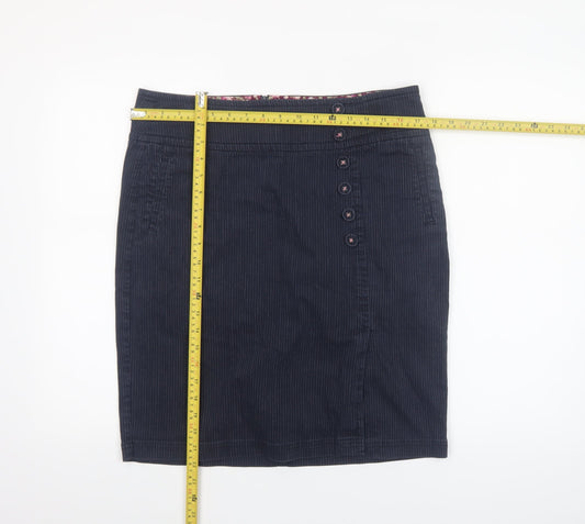 Laura Ashley Women's Blue Cotton Blend Pinstripe Knee Length Pencil Skirt Size 14
