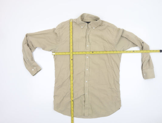 Massimo Dutti Men's Beige Cotton Long Sleeve Button-Up Shirt M