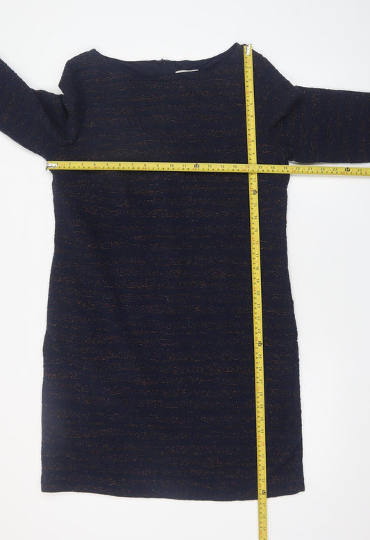 Phase Eight Women's Blue Metallic Shift Dress UK 14 3/4 Sleeve Knee Length