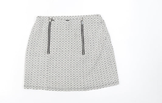New Look Petite Grey Patterned Mini Skirt Size 6 with Zip Detail