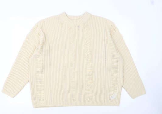 Additional front view of ASOS DESIGN Women Beige, size 16, Chunky Knit Crew Neck Jumper