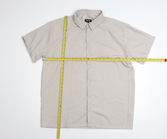 boohooMAN Men's Beige Short Sleeve Button-Up Shirt Size L