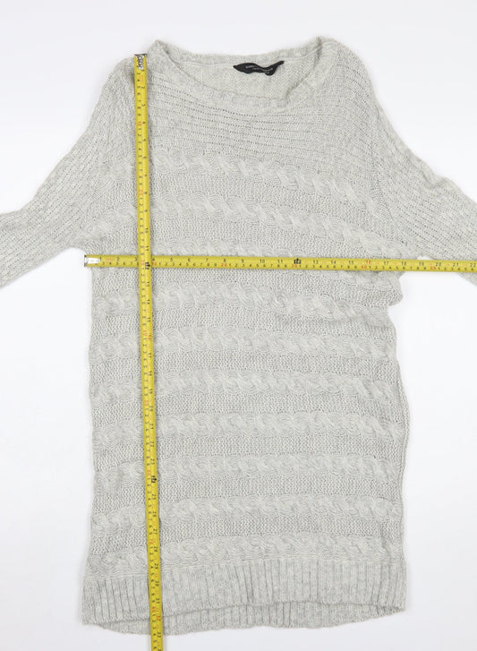 Dorothy Perkins Women Grey Cable Knit Long Sleeve Jumper UK 10