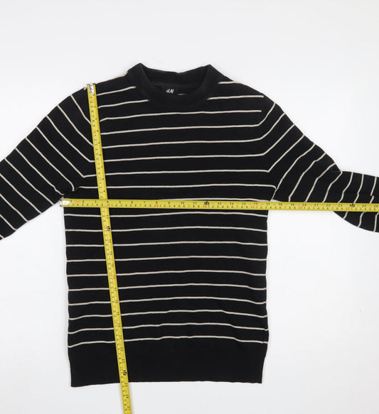 H&M Women's Black Striped Crew Neck Jumper XS Cotton Wool Blend