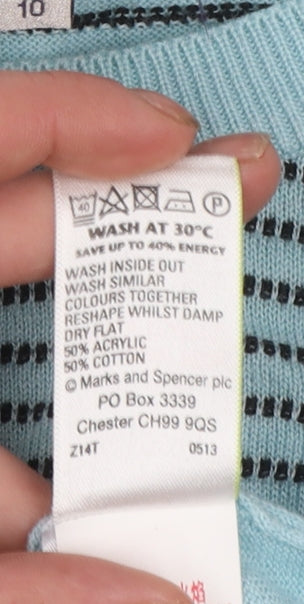 Marks and Spencer Women’s Blue Striped Crew Neck Jumper Size 10