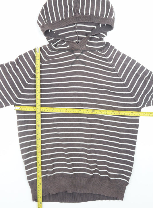 Topman Men’s Brown Striped Cotton Hooded Pullover Jumper Size S