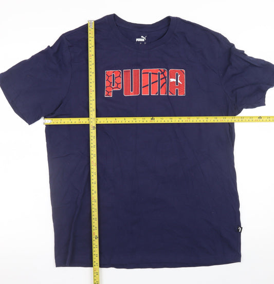 Puma Mens Blue Graphic Logo Crew Neck Short Sleeve T-Shirt Size L