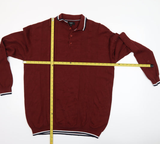 Next Men’s Red Cotton Henley Jumper XL Long Sleeve Classic Knit
