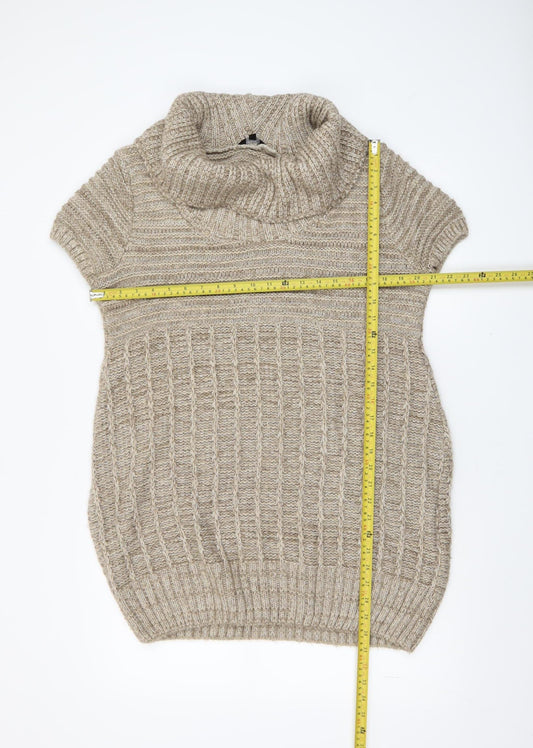 Savida Women Beige Cowl Neck Short Sleeve Cable Knit Jumper Size 16