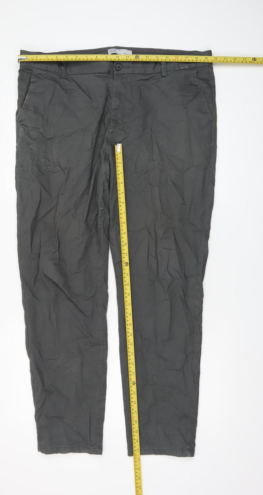 Denim Co. Men's Grey Slim Fit Chino Trousers 38W 32L Cotton Blend
