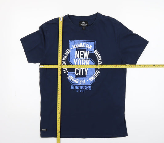 Marcello Mens Blue New York City Graphic Print Cotton T-Shirt Size S