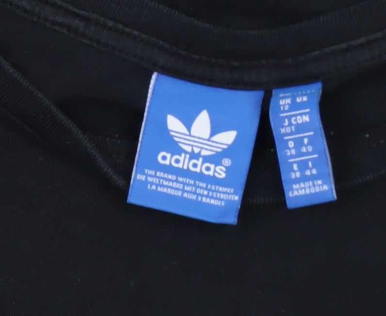 Adidas Womens Black Floral Logo T-Shirt Size 12 Short Sleeve