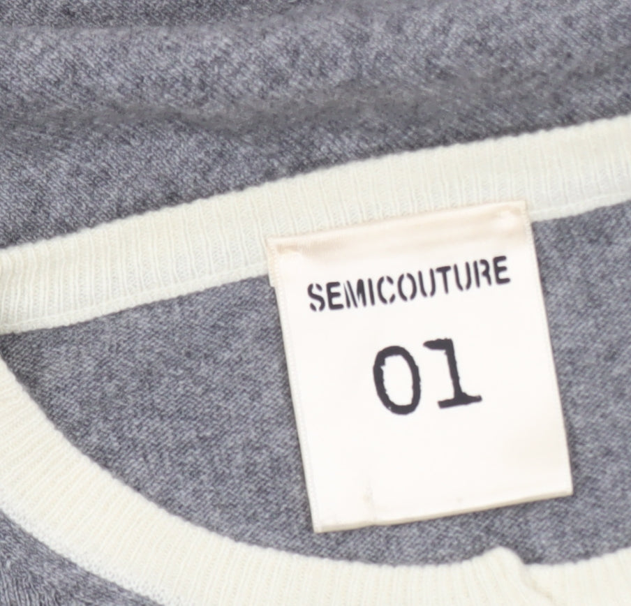 Semicouture Women's Grey & Yellow Striped Cardigan M Wool Blend