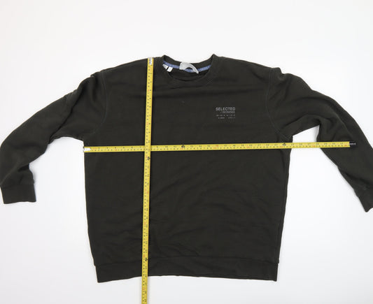 SELECTED HOMME Men's Black Crew Neck Sweatshirt Size L Classic Style